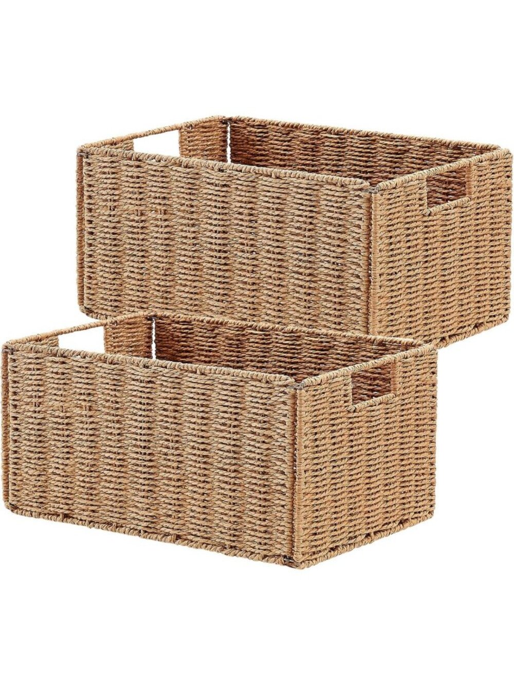 Hand-Woven Wicker Storage Baskets - Set of 2, Foldable Organizers for Home Decor
